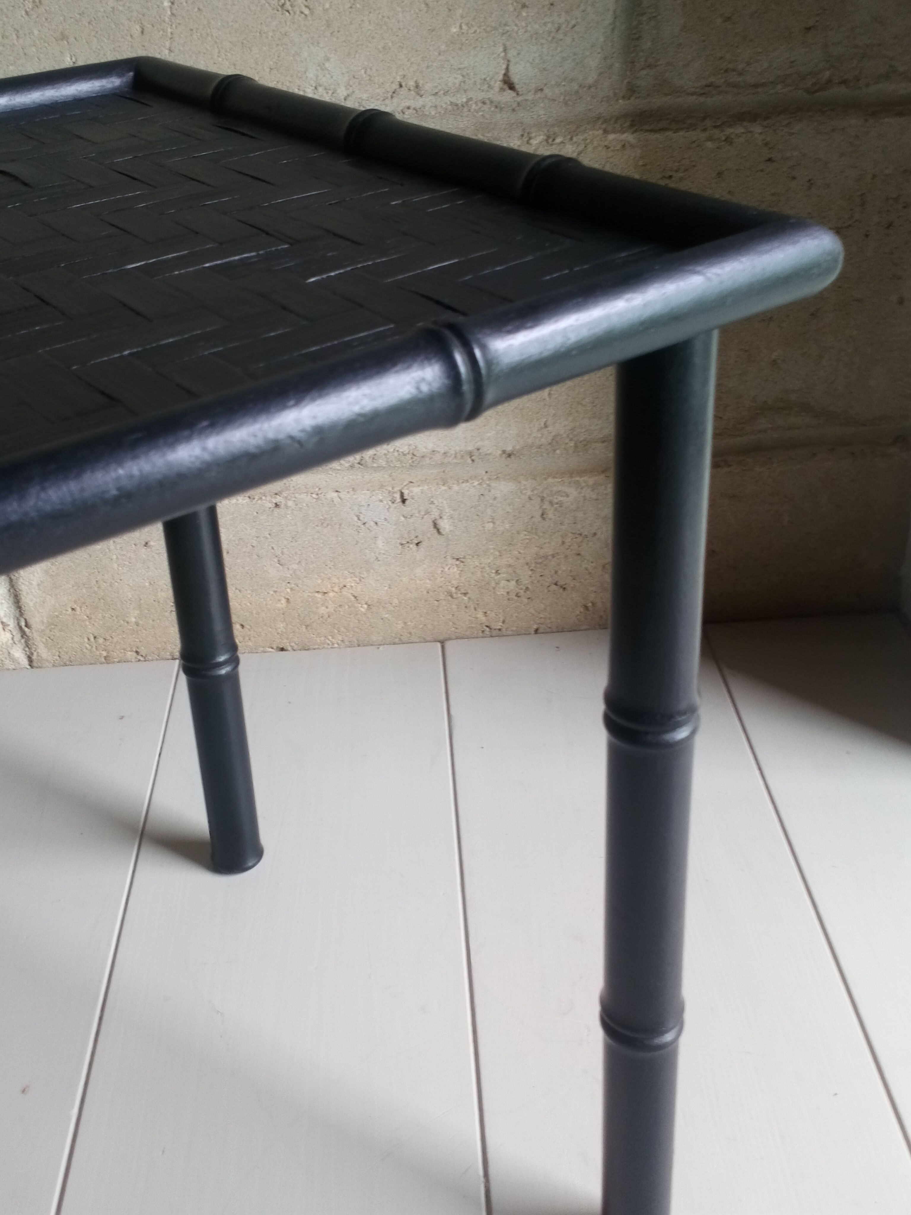 Black wood and bamboo side table