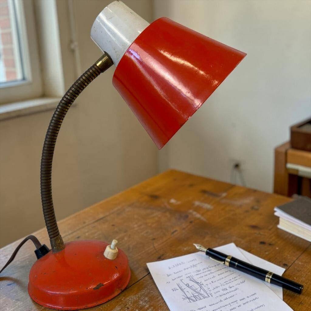 Vintage red metal desk lamp