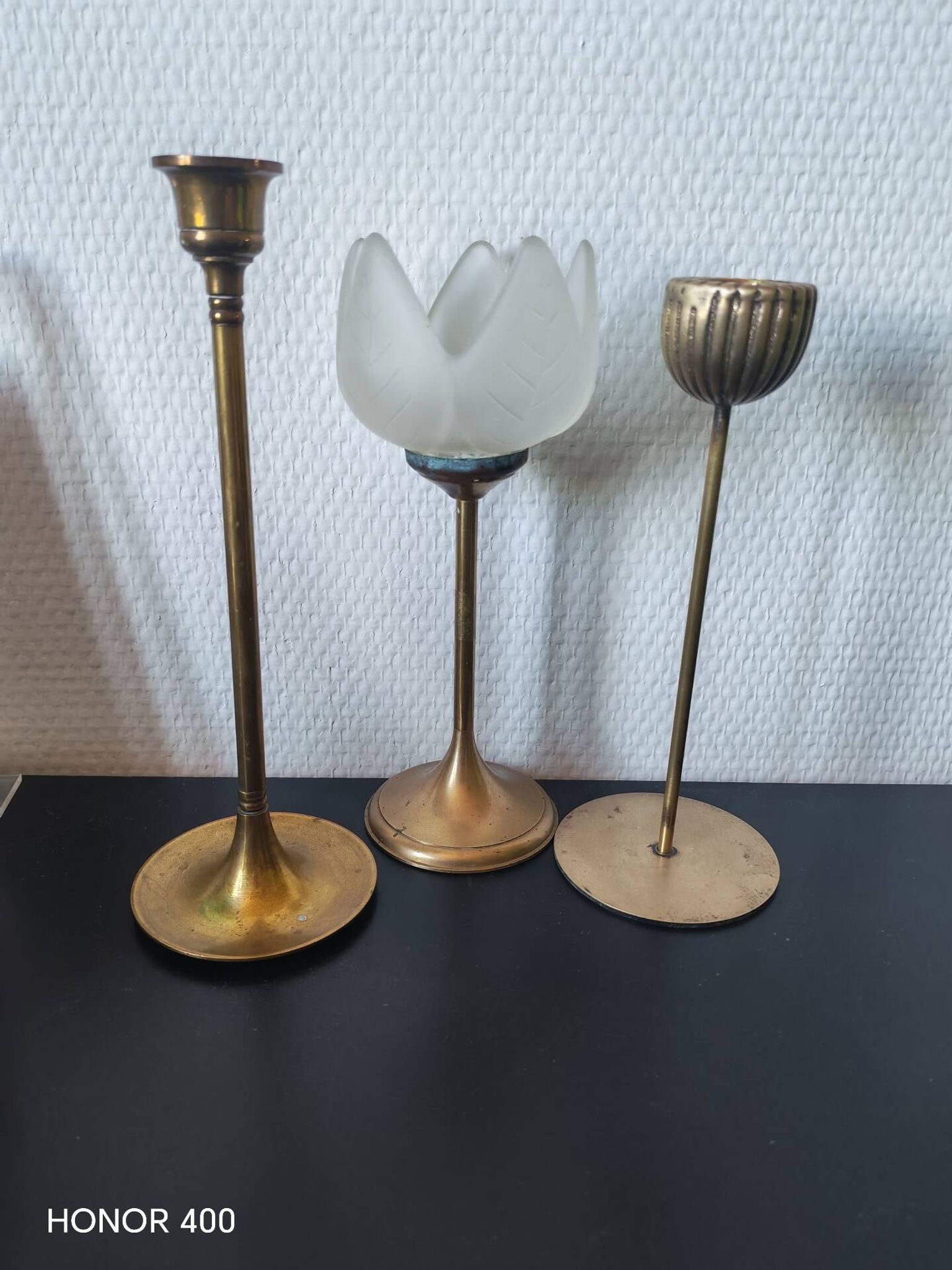 Trio de bougeoirs vintage en laiton