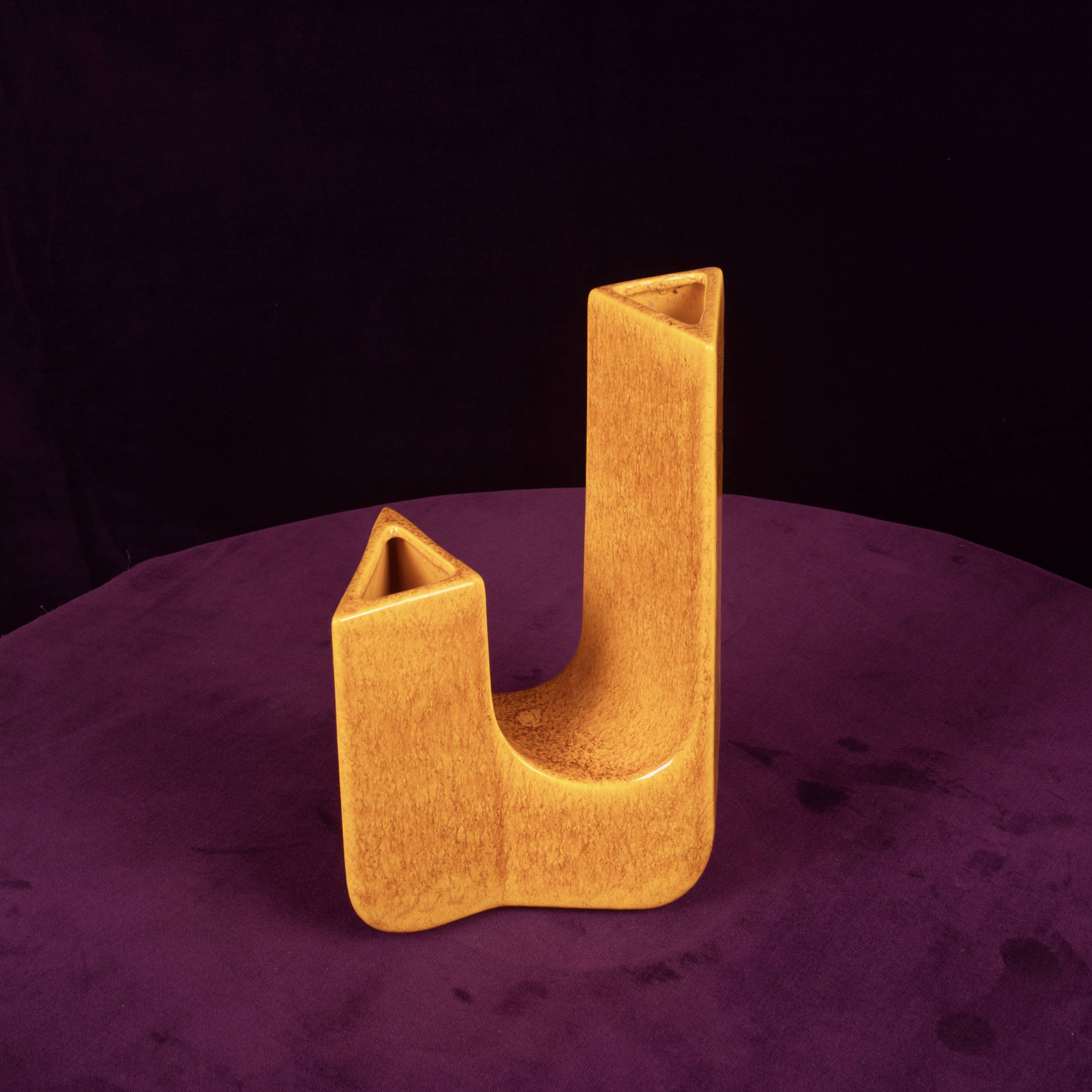 Sculptural Amber Ceramic Space Age Vase, Italy 1970