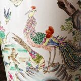 Chinese porcelain vase, peacocks, birds, trees, peonies