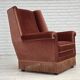 1970s, Danish highback armchair, salmon pink furniture velour, beech wood.
