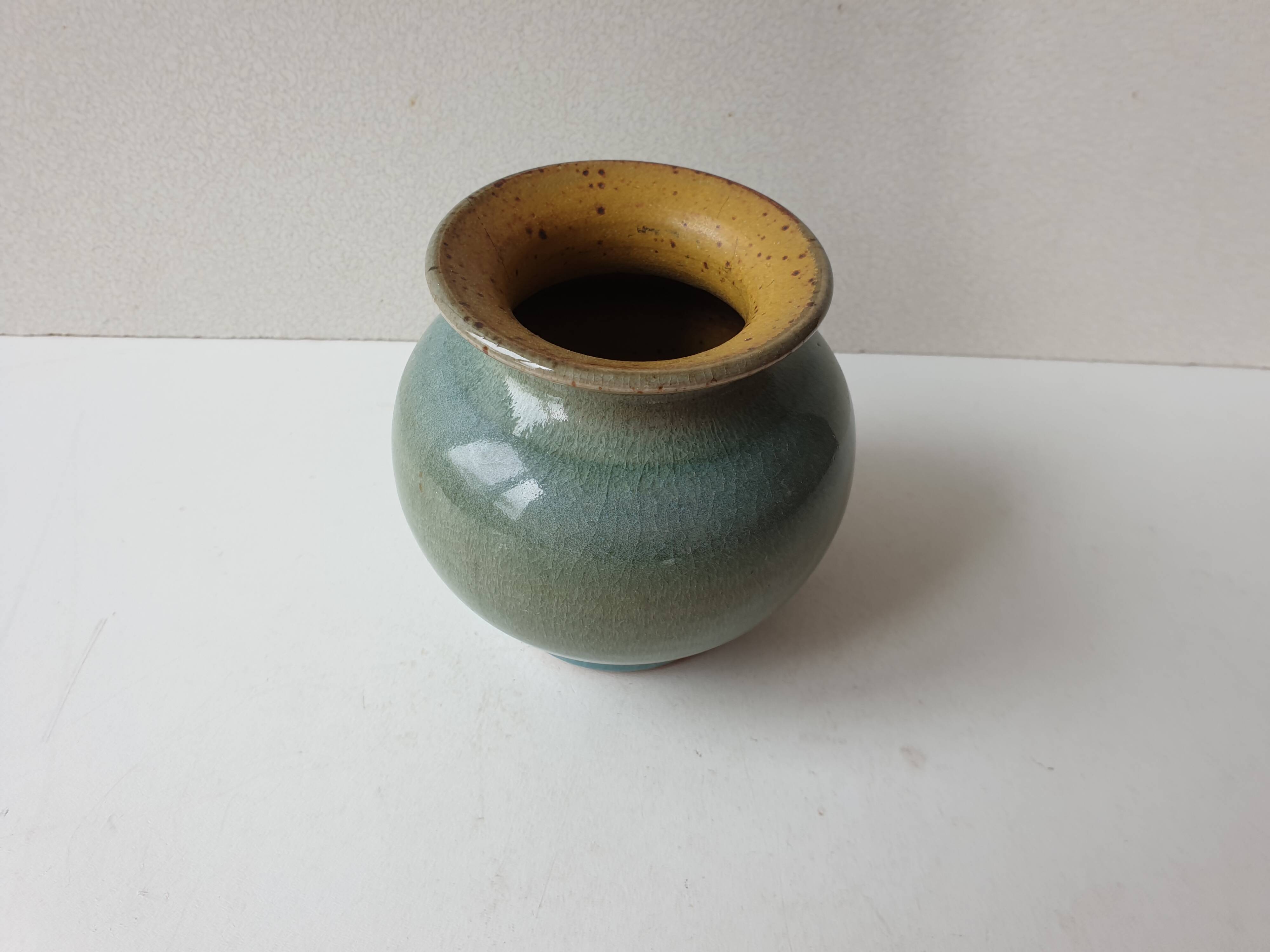 Small glazed ceramic ball vase Signed Alésia