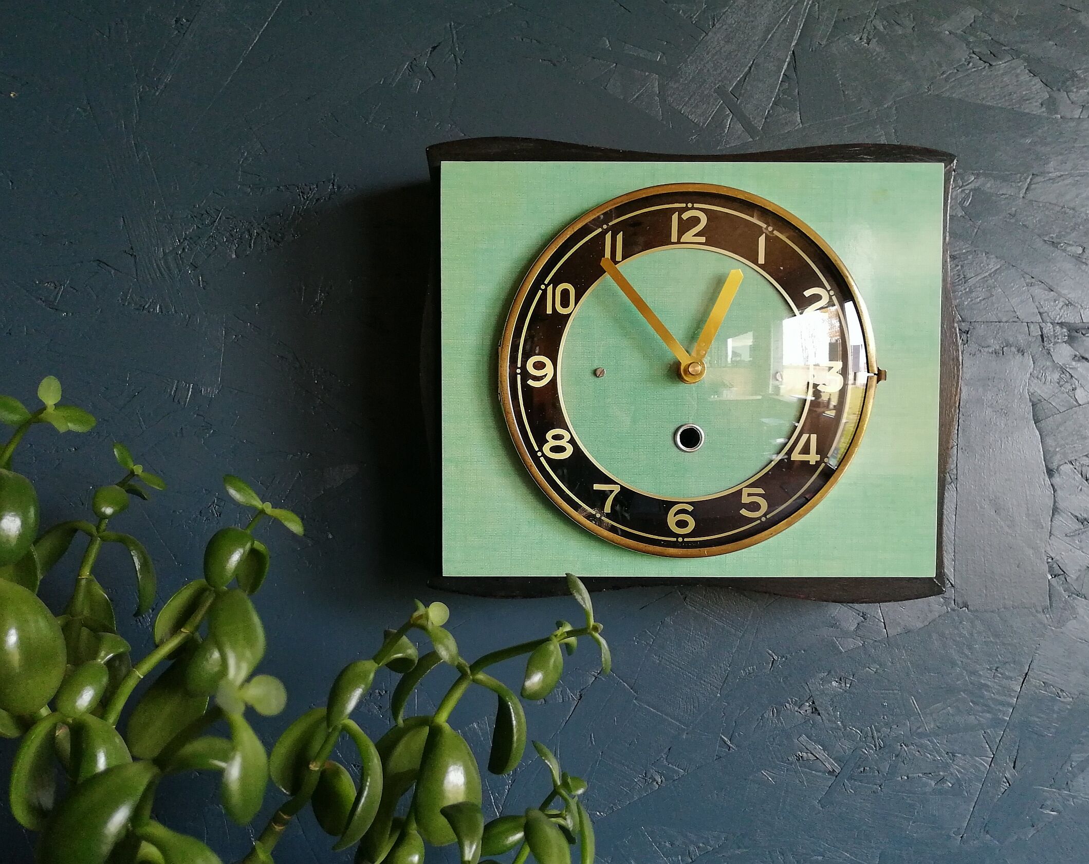 Formica vintage silent rectangular wall clock "black green"