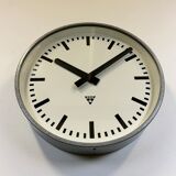 Grey industrial factory wall clock from pragotron, 1960s