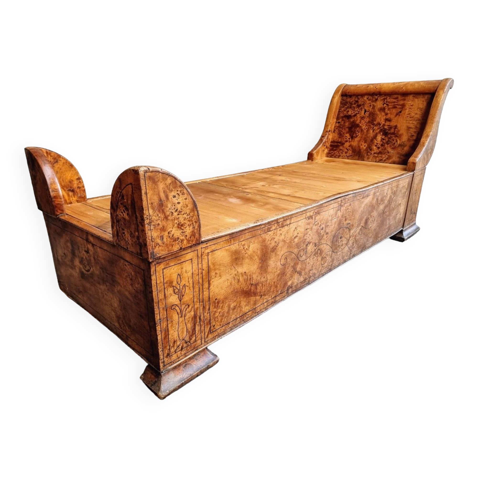 Antique chaise longue daybed Empire style walnut
