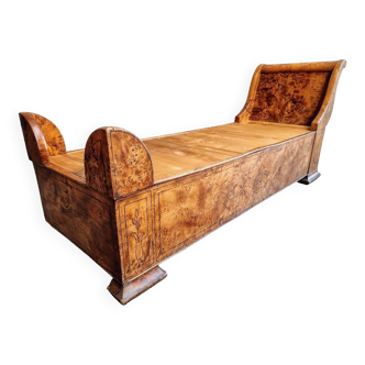 Chaise longue ancienne méridienne de style noyer de style Empire