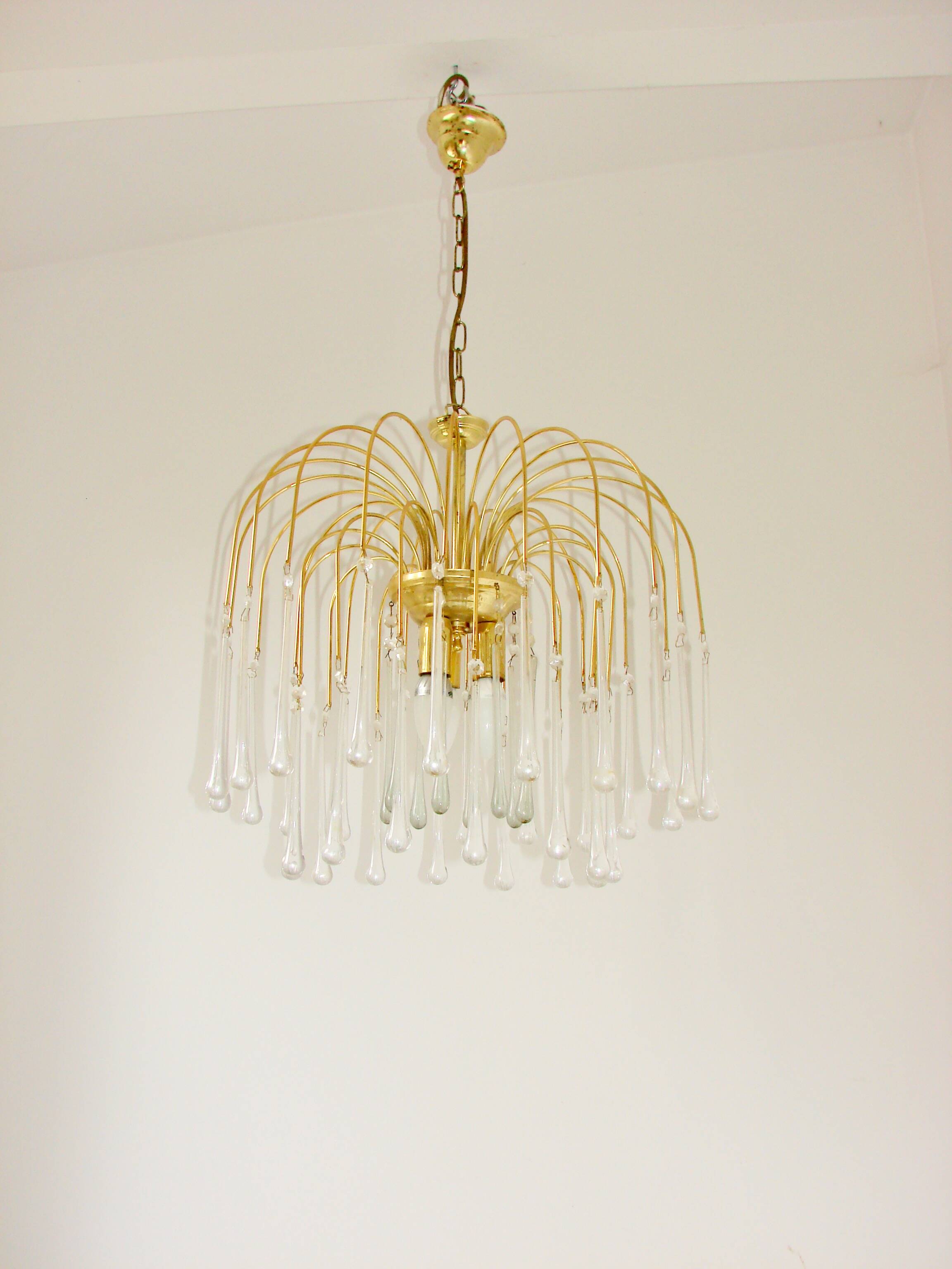 Paolo Venini-style pendant lamp – brass-plated,