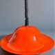 Vintage orange enameled metal pendant light – space age design – 1970s