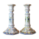 Pair of antique earthenware candlesticks with Rouen decor