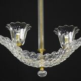 Elegant 2 cup Barovier Art Deco chandelier, Murano glass, brass structure 1940s