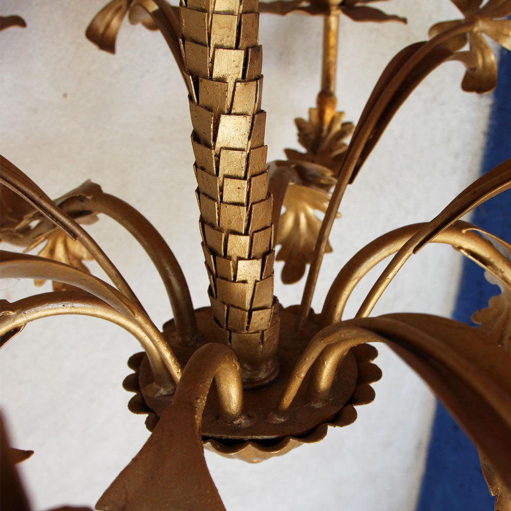 Palm and flower chandelier, matte gold metal