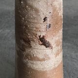 Vase vintage forme rouleau en grès émaillé beige/marron