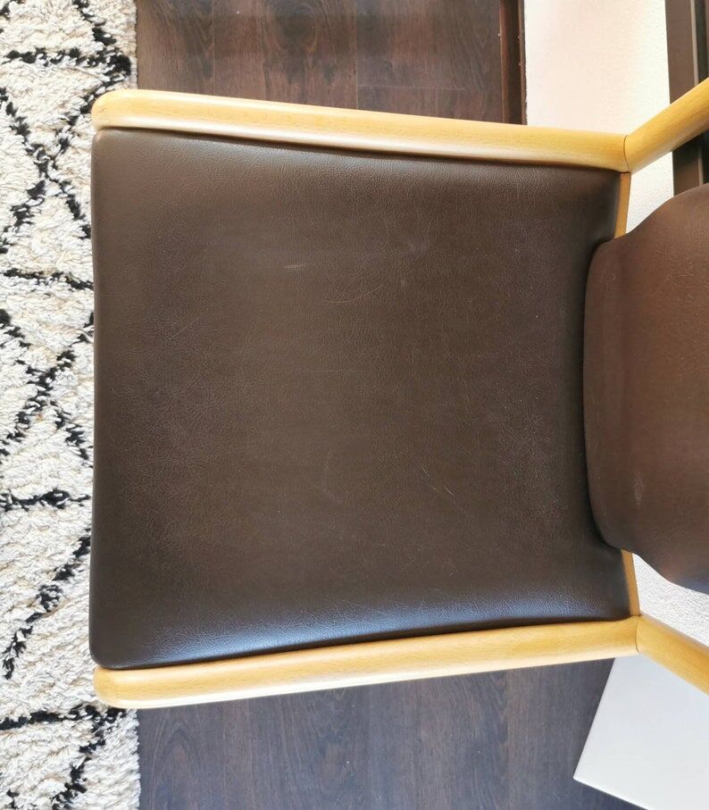 Vintage wooden chair with skai leather seat, 1990