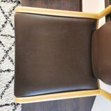 Vintage wooden chair with skai leather seat, 1990