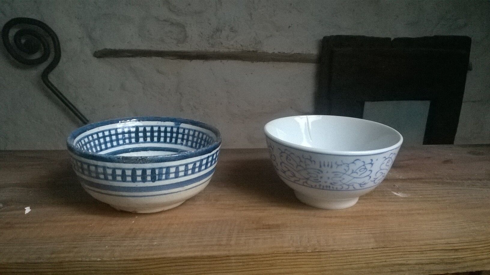 Duo of mismatched old bowls