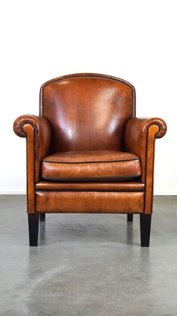 Fauteuil vintage en cuir de mouton/fauteuil design avec un look magnifique
