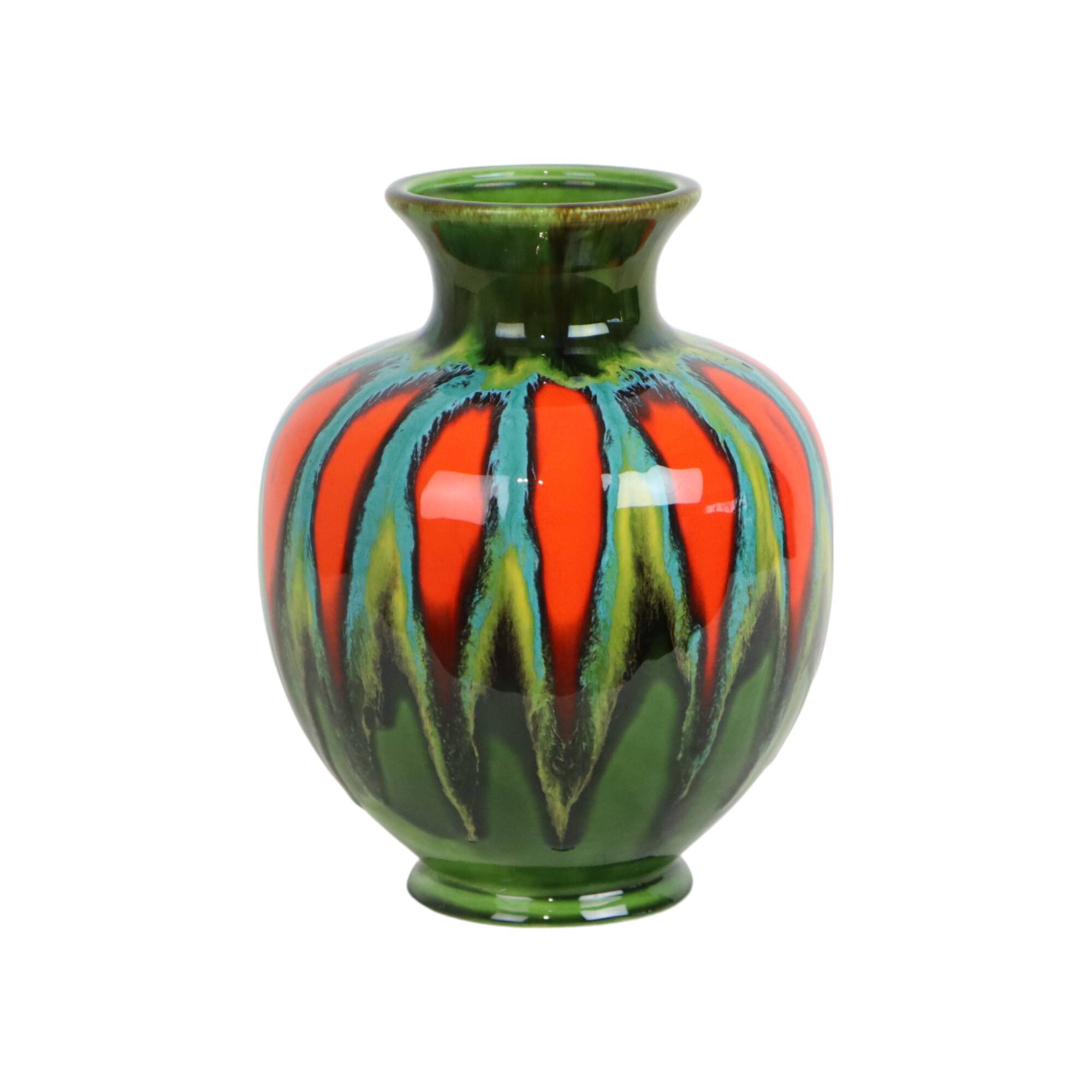 Hubert Bequet Vase Orange Green Turquoise Ceramic Sixties