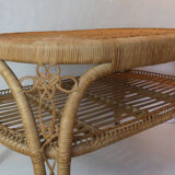 Old vintage rattan coffee table