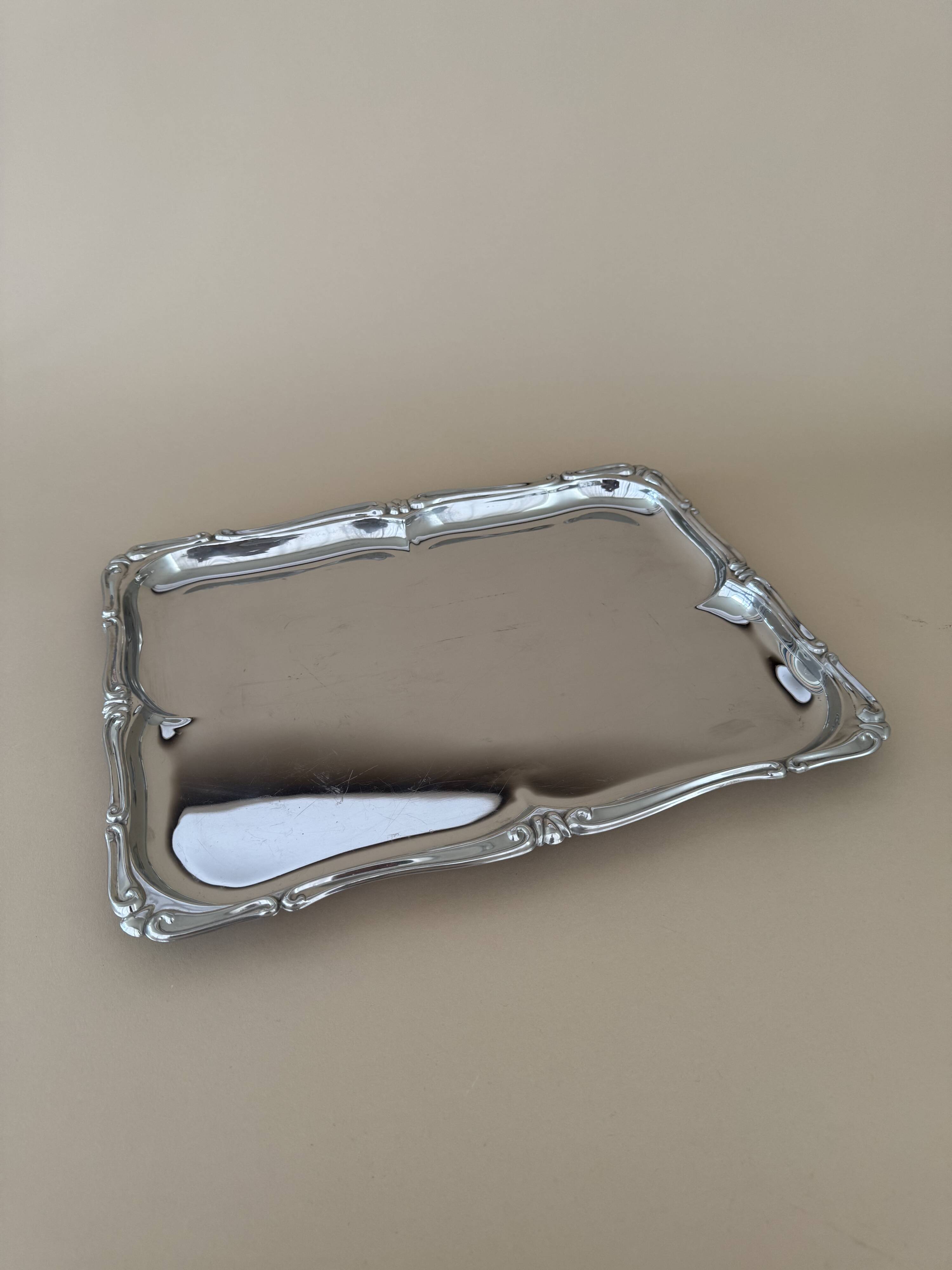 Vintage XL Baroque Style Stainless Steel Serving Tray German Made