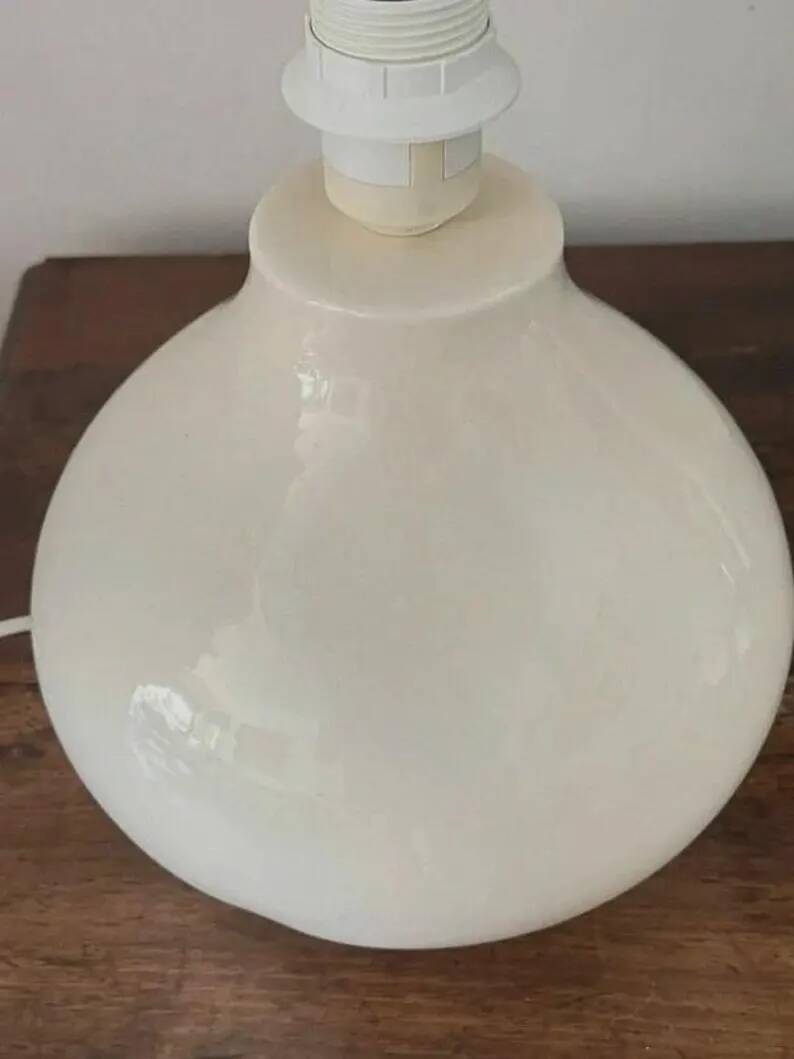 Vintage White Crackled Glazed Ceramic Lamp | Stoneware Base Varnished Light Bohemian Chic Artisan Table Bedside Lamp