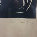 Linocut skating art deco painting - vintage sport - ice skates