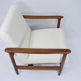 Fauteuil vintage original restauré poil de bras, designer E. Homma, années 1960, blanc bouclé