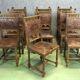 Suite of 9 Henry II chairs in walnut and leather - 1900s