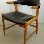 Fauteuil danois en chêne et cuir noir