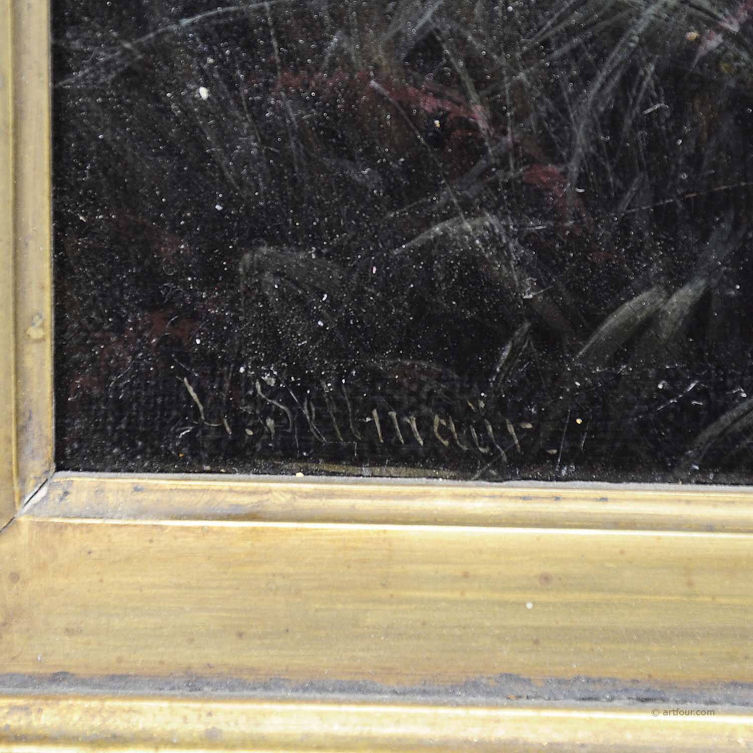 Ludwig Sellmayr - Stag with doe and fawn in the forest around 1880