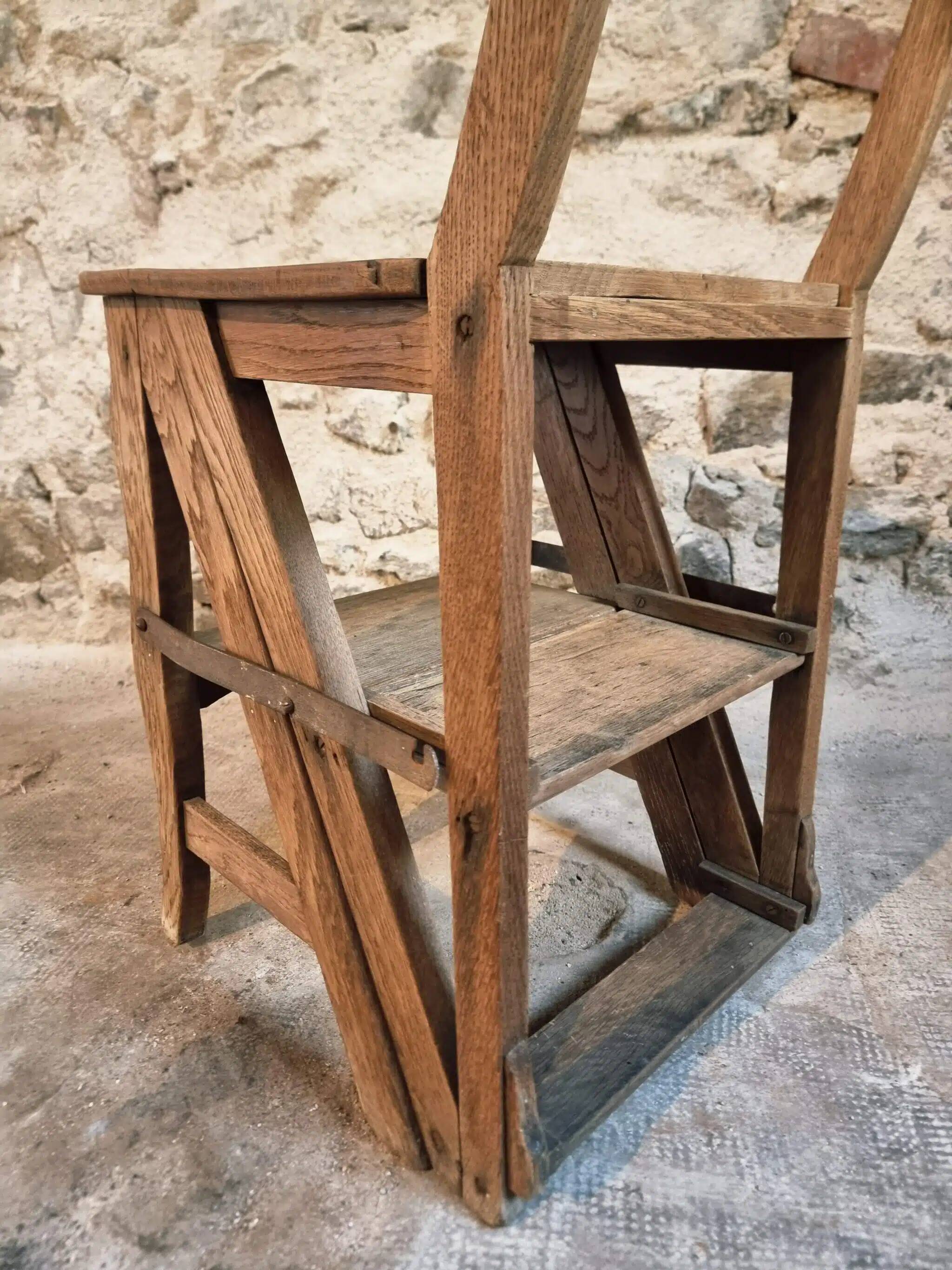 Antique French Oak Ladder Library Chair – Metamorphic Stepladder Chair