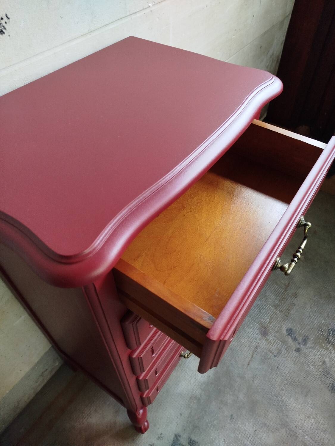 Vintage chiffonier restyled Bordeaux red