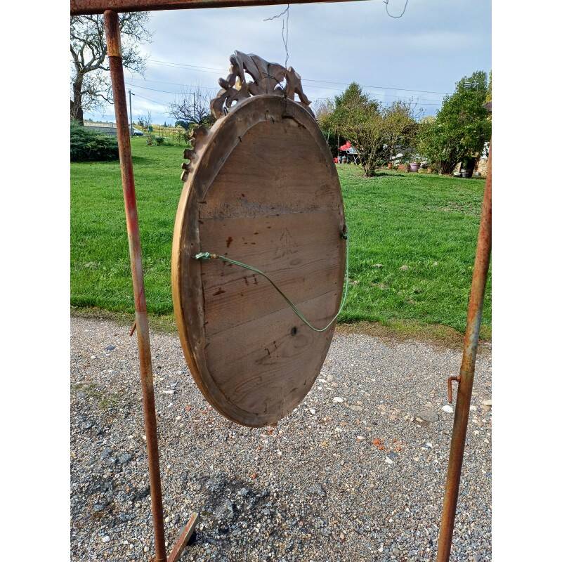 Miroir ovale en bois et stuc doré 19ème