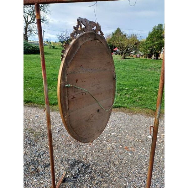 Miroir ovale en bois et stuc doré 19ème
