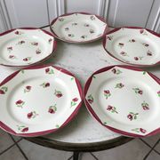 Set of 5 flat plates digoin sarreguemines model aigues-vives hand painted years 30-40