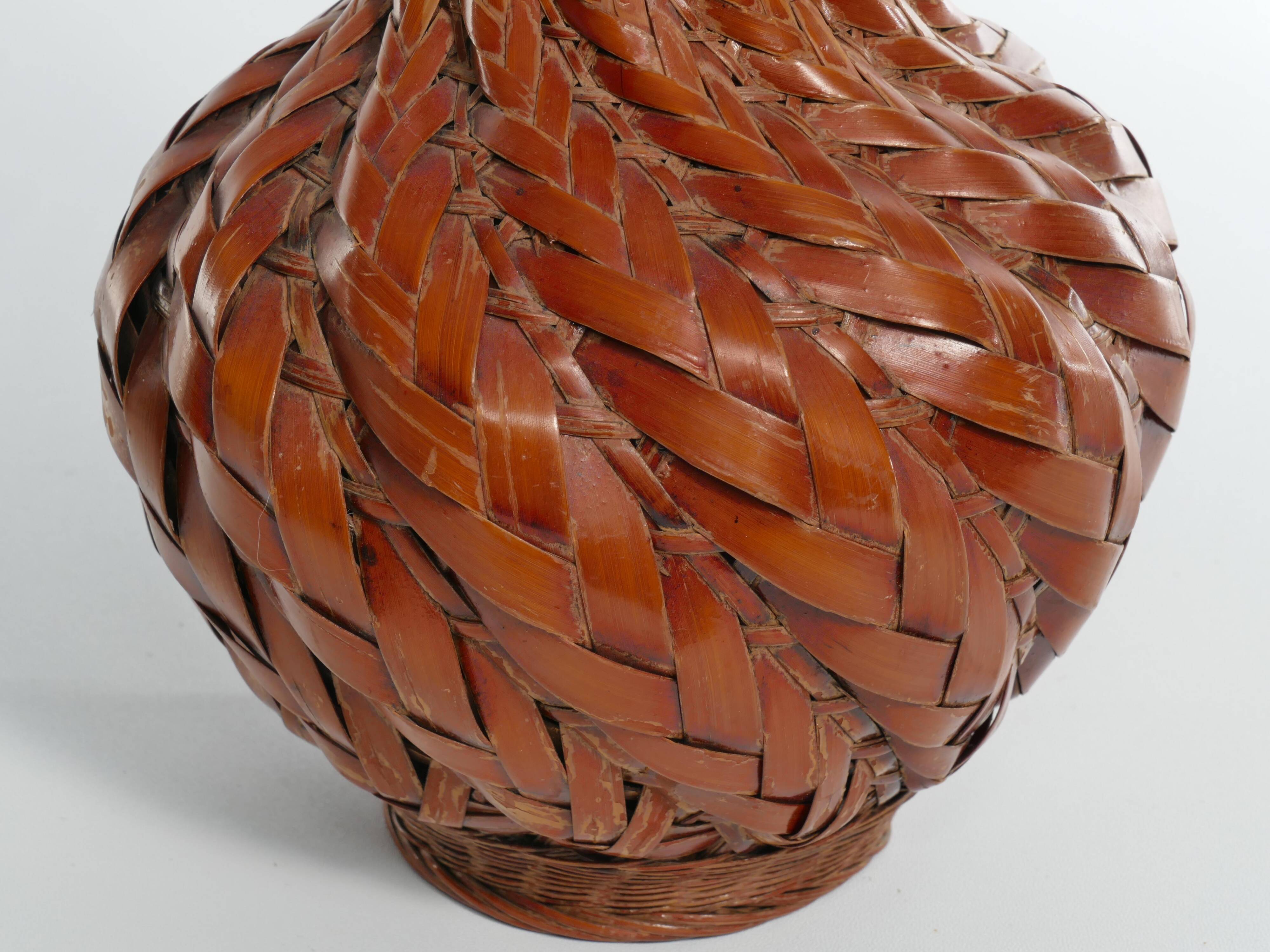 Early 20th Century Taisho/Showa Period Japanese Woven Bamboo Ikebana Vase