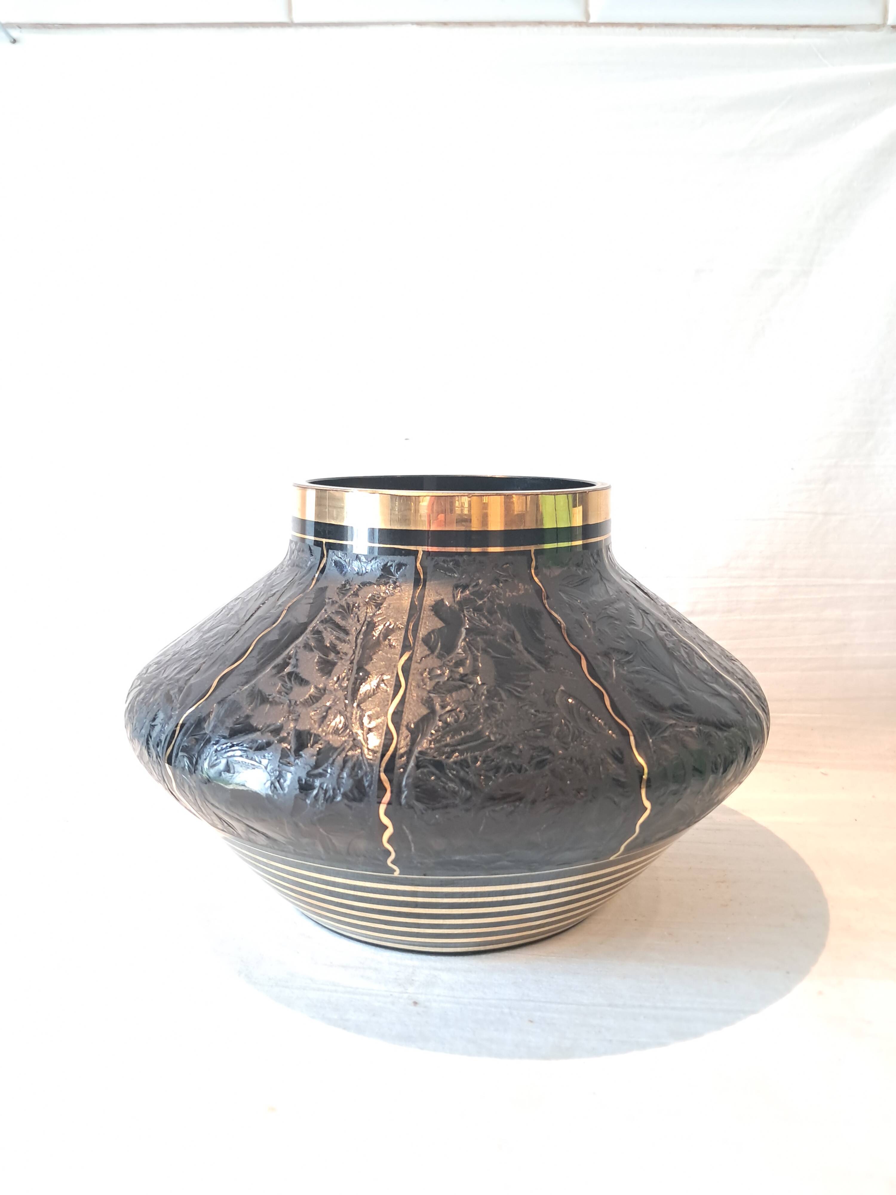 Art Deco Black Hyalite Boom Glass Vase from De Rupel Glassworks