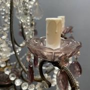 Vintage Italian Crystal Beaded Chandelier with Lilac Glass Bobeches, 1