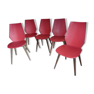 Lot de 5 chaises 1950 1960 rouges