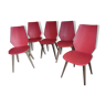 Lot de 5 chaises 1950 1960 rouges pieds compas