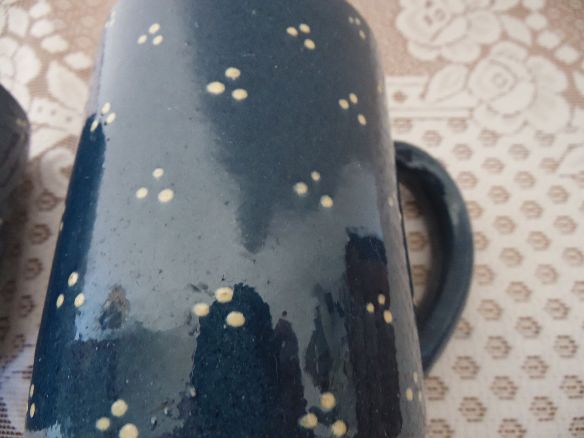 Duo of large mugs gres blue pea white