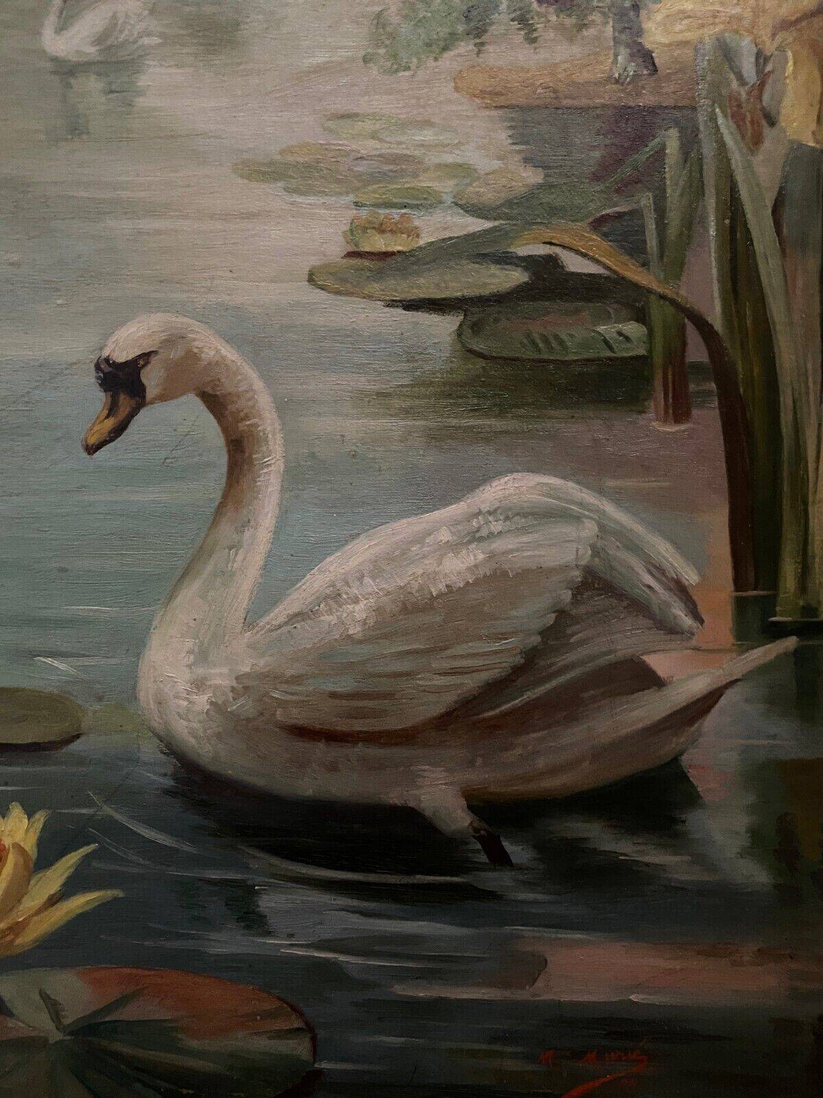 Oil on cardboard by Marie Murier 1940 naturalist decor mid-20th century