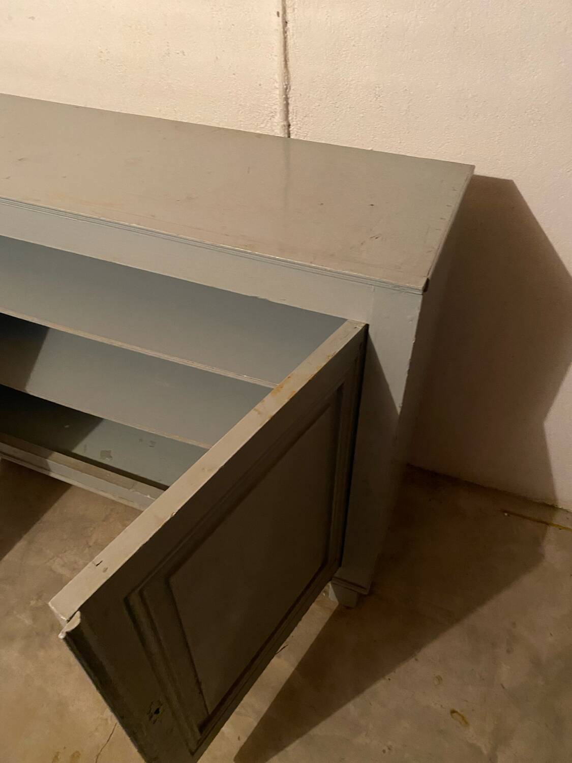 Antique vintage two-door sideboard in cloud gray