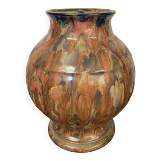 Ceramic stoneware vase signed renault silver polychrome enamel stoneware