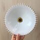 Pair of vintage white opaline pendant lamps and transparent serrated edges