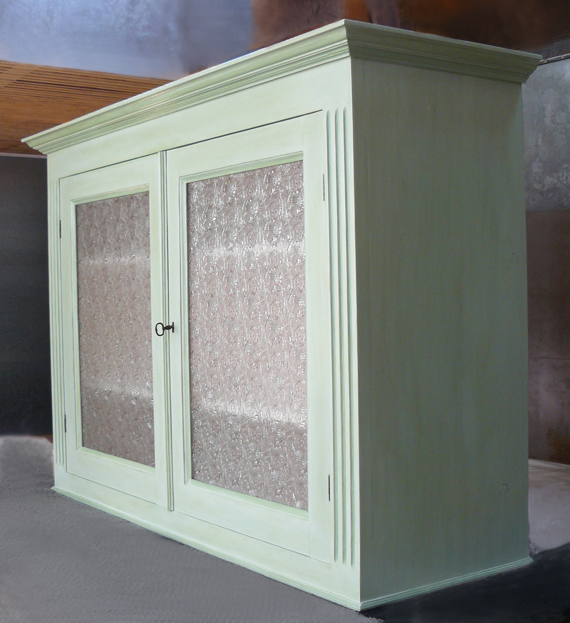 High wooden buffet painted two glass doors