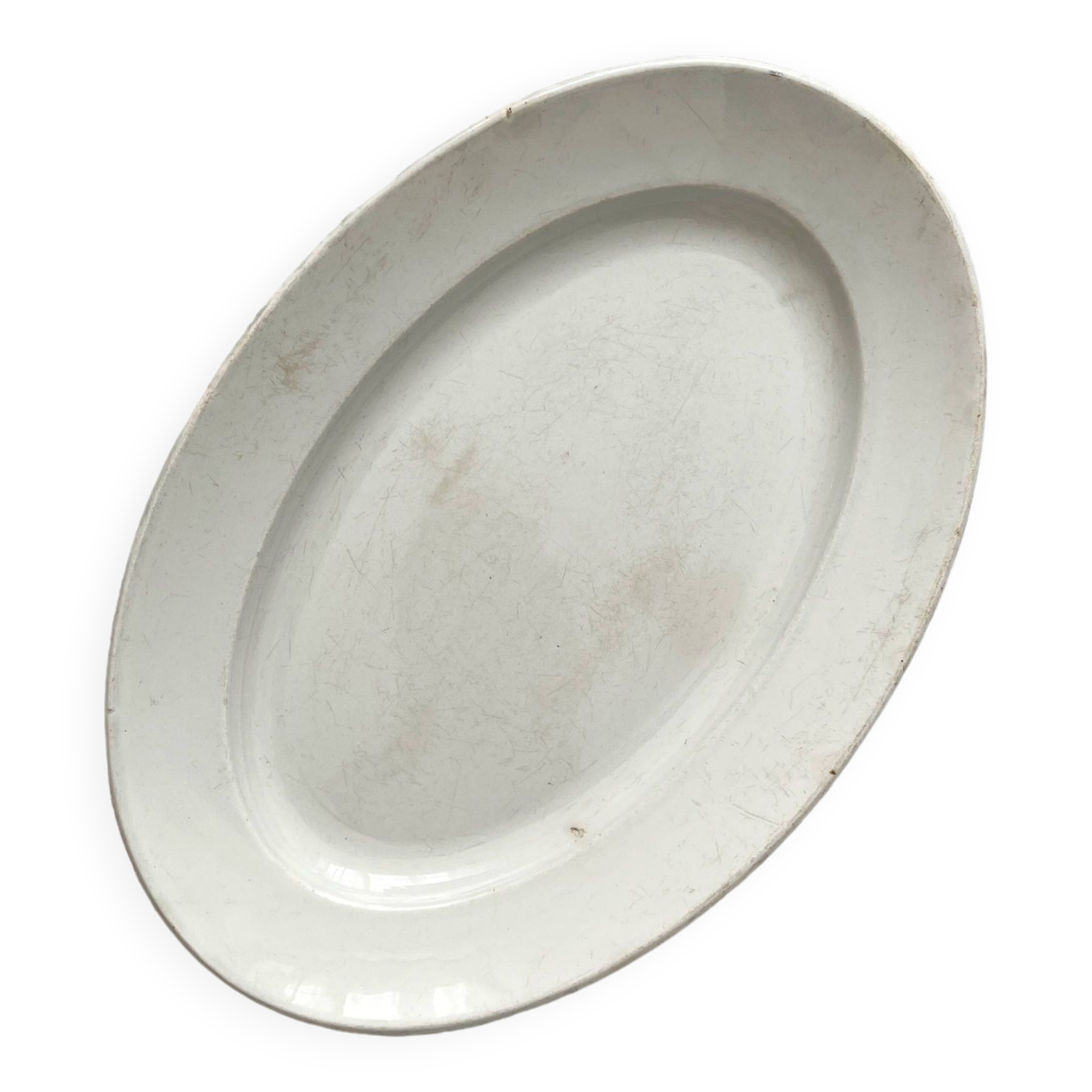 White oval ironstone dish from Creil and Montereau, late 19th century