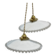 Pair of vintage pendant lights in white opaline and transparent serrated edges