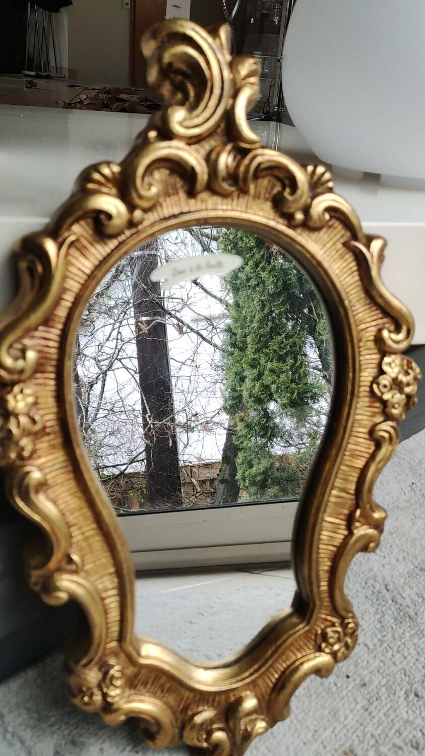 Mirror Rocaille style gilded with gold leaf 42 x 26 cm