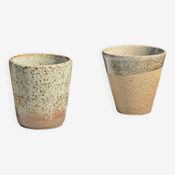Set of 2 cups in Indonesian ceramic (brown & speckled glazed matte)